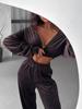 Conjunto de Dos Piezas de Moda para Mujer de Primavera Casual para el Trabajo con Temperamento Elegante Top Corto de Manga Larga con Cremallera Combinado con Pantalones Largos Casuales