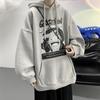 Sudadera con capucha para hombre Otoño e Invierno con forro polar Estampado de dibujos animados Moderno Suelto Casual Top Moderno estilo Hong Kong Chaqueta