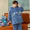 Pijama de Franela de Invierno para Niños, Conjunto Grueso de Coral Fleece Acolchado de Algodón para Hogar para Niñas y Bebés