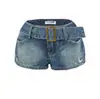 Shorts de Mezclilla con Cinturón Retro Americano Desgastado para Mujer, de Tiro Bajo, que se Ajustan a la Cadera, Sexy, con Cinturón, Hot Pants Ajustados