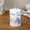 Velas cilíndricas estampadas estilo porcelana azul y blanca, creativas, para uso en el hogar, velas decorativas sin humo para bodas y cenas a la luz de las velas