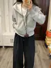 Jaqueta Moletom Cinza com Capuz Feminina 2026 Outono/Inverno Slim Cintura Marcada Top para Outono Inicial Cardigã Americano