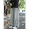 Calças de perna reta, calças casuais largas retrô da moda para o outono, jeans de sarja desbotado com orelhas de gato estilosas para homens, estilo americano