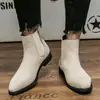 Botines Chelsea transfronterizos de talla grande para hombre, zapatos de cuero de caña alta con punta estilo británico para otoño/invierno, botines Martin casuales de moda sin cordones