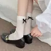 Meias Meia-Perna Femininas Meias Finas de Algodão Verão Laço Miu Preto e Branco Lolita Sapatos Pequenos de Couro Meias de Pelo