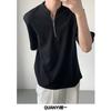 Camiseta para Hombre de Manga Corta Holgada con Cuello Alto Pequeño y Diseño Sensorial, Media Cremallera, Hombro Acolchado, Abstinencia Alta al Frío, Top de Cuello en V, Camisa Henry Moderna