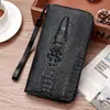 Nueva Moda Bolso de Mano Largo para Hombre de Gran Capacidad Patrón de Cocodrilo Múltiples Tarjetas Cremallera Única Bolso de Mano Cartera Bolso de Mano