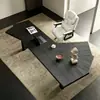 Escritorio de oficina para computadora de madera maciza minimalista italiano, escritorio ejecutivo de lujo ligero para sala de estar, banco de trabajo negro de forma irregular