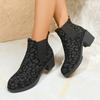 Botines Martin Cortos de Talla Grande para Mujer 2025 Otoño e Invierno Nuevos Estilo Europeo y Americano Estampado de Leopardo Tacón Cuadrado Cremallera Lateral Botines Chelsea para Mujer