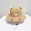 Chapéu de Palha com Proteção Solar para Bebê de Verão Urso Fofo Menino Fofo Chapéu de Aba Larga Proteção Solar Menina Chapéu Bacia Chapéu de Verão para Crianças