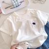 Camiseta infantil de algodão puro, roupa de verão para meninos, roupa de verão para bebês, blusa solta de meia manga para meninas