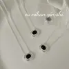 Collar Colgante Oval de Ágata Negra Plata de Ley S925 Coreana Cadena para Clavícula de Diseño de Nicho de Lujo Accesible de Alta Gama para Mujer