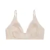 Sutiã Kbra Milk Satin Não Magnético Decote V Profundo Francês Íntimos Femininos Alças Finas Triângulo Sem Costura Peito Pequeno Sem Aro