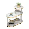 Mesa auxiliar móvil de lujo ligero para uso doméstico con tablero de roca, estante lateral para sofá de sala de estar con ruedas, mesa de centro pequeña con almacenamiento multicapa, mesa de esquina