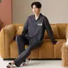 Cardigan de Algodón Puro con Cuello Pijama para Hombre Manga Larga Pantalón Largo Set de Ropa de Casa de Dibujos Animados Adecuado para Uso Casual en Otoño