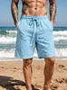 Shorts de verano casuales deportivos simples de color liso con cordón, transpirables, de lino holgado, para vacaciones en la playa, europeos y americanos, transfronterizos