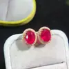 Nuevos Pendientes de Rubí Quemado Boutique Cristal de Rubí Piedra Principal Súper Limpia 7*9mm Plata S925 Incrustación Seiko