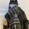Bufanda de Invierno para Mujer, Chal Versátil, Doble Uso, con Borlas, Cuadros, Doble Cara, Estilo Coreano, Engrosada, Cálida, Imitación Cachemira, Bufanda Larga