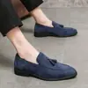 Mocasines Británicos con Borlas para Hombre Zapatos de Gamuza de Cuero Modernos Slip-On Perezosos Casuales Transfronterizos Talla Grande Zapatos de Cuero
