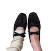 Piel Suave ~ Zapatos de Una Sola Capa Estilo Francés para Mujer Tacón Bajo Nuevo Estilo 2025 Zapatos de Ballet con Lazo para Falda Zapatos Mary Jane Retro