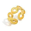 Anillo Geométrico Personalizado Versátil Estilo Normcore de Venta Caliente Transfronteriza Europea y Americana Acero Inoxidable Chapado en Oro de 18K Anillo Abierto Redondo Tipo Pastel