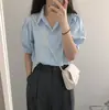 Camisa coreana de verano estilo retro reductora de edad con manga corta, fina y de corte holgado, con mangas abullonadas y cuello
