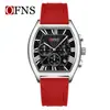 Ofns Nuevo Reloj de Forma de Barril Más Vendido Multifuncional Impermeable Luminoso Romano para Hombre Pequeño de Tres Manecillas con Calendario Reloj de Cuarzo