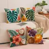Funda de cojín estilo europeo y americano de lino sintético color verde coco con planta, funda de cojín decorativa para sofá, decoración del hogar, hecha a medida