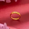 Boutique Tienda de Oro Mismo Estilo Anillo Interior y Exterior, Anillo Estilo Antiguo con Patrón de Hierba Rizada, Anillo Liso, Oro Imitación Gama Alta