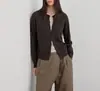Otoño 2026 Nuevo Estilo Mujer Top Holgado de Manga Larga en Color de Contraste Cárdigan de Punto de Lana de Oveja