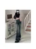 Novos Calças Flare de Brim Pesado Azuis Vintage Slim Fit para Mulheres, Calças Casuais Soltas Lavadas Desgastadas - Verão 2026