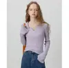 Malha Elegante Estilo Francês para Mulheres, Nova Moda Primavera, Design Estiloso, Top Interno Manga Longa Slim Fit