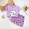 Conjunto de Pijama Casual de Manga Curta e Calça Longa Desenho Animado Infantil para Meninos e Meninas, Roupa para Passeio de Bebê em Ambientes com Ar Condicionado
