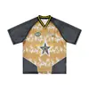 Jie Zhan Roupa Masculina Estilo de Rua Padrão Estrela Malha Jersey Manga Curta 2026 Primavera/Verão Novo Estilo Americano Respirável Malha Camiseta Top
