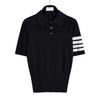 TB Verano Nuevo Top de Punto con Cuello Polo y Mangas Cortas para Mujer Casual Combinable con Todo Perro Circular en la Espalda Polo de Punto