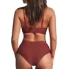 Amazon Más Vendido Bañador Liso Sexy Cruzado Suave Bolsillo Dividido Bikini para Mujer Ropa de Baño de Comercio Exterior Europea y Americana