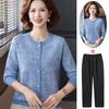 Elegante Top de Punto de Primavera para Mamá de Mediana Edad, Nuevo Conjunto de Camiseta Básica de Manga Larga con Cuello Redondo para Primavera y Otoño para Mujeres de Mediana Edad y Mayores