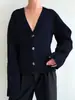 Amazon Transfronterizo Abrigo Suéter para Mujer Otoño e Invierno 2025 Nuevo Casual Color Sólido Cuello en V Cintura Alta Bolsillo de Punto Cárdigan