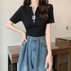 Verão Cool Round Neck Love Short-sleeved Striped Sweater Age-reducing Slim-fit Top Emagrecimento High-end Western Style Novo Estilo