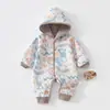 Ropa exterior con capucha de algodón acolchado para bebé, mameluco de forro polar compuesto para bebé, traje de gateo de otoño e invierno, mameluco cortavientos para niños