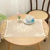 Mantel Cuadrado de Algodón y Lino Estilo Ins Transfronterizo con Encaje de Ganchillo, Hueco con Borlas, Mantel de Mesa Color Sólido Pastoral, Una Pieza Envío Directo