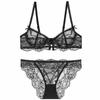 Lencería Estilo Francés para Mujer, Sexy, Minimiza Busto Grande, Malla de Encaje Fina, Transpirable, Con Aros Huecos, Conjunto de Sujetador Push-Up para Verano