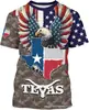 Camiseta Casual Redonda de Manga Curta Impressa em 3D com Designs Inovadores Representando Estados dos Estados Unidos, Top de Moda Unissex