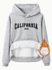Suéter feminino transfronteiriço CALIFÓRNIA Impressão Comércio Exterior Moda Casual Suéter Feminino Forrado de lã Manga Longa Com Capuz Camisa