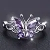 Anillo de mariposa de diamante morado transfronterizo, diseño personalizado moderno y exquisito, joyería de moda popular, accesorio para la mano de mujer