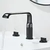 Grifo de Lavabo de Lujo Ligero Color Gris Pistola con Tres Agujeros para Agua Caliente y Fría, Adecuado para Lavabo de Baño y Fregadero, con Salida de Cascada