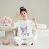 Pijama infantil para meninas, verão, manga curta, calça cropped, fino, cartoon, fofo, menina, para ar condicionado, conjunto de casa