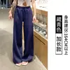 Calça de moletom feminina estilo coreano, minimalista, de cintura alta e perna reta, com cós largo, bolsos laterais, caimento fluido e solto, adequada para uso diário, fitness e ocasiões casuais