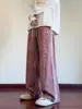Pantalones de pana teñidos anudados rosas para hombre, Otoño e Invierno, Estilo Americano Retro, Pantalones de chándal casual sueltos de pierna ancha rectos