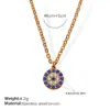 Collar Ojo del Diablo Transfronterizo Europeo y Americano para Mujer, Sentido de Alta Gama, Acero Inoxidable, Colgante Redondo de Circonita, Cadena para Clavícula